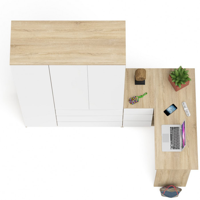 Мори компьютерный стол МС-16 левый + Шкаф МШ1200.1, дуб сонома/белый