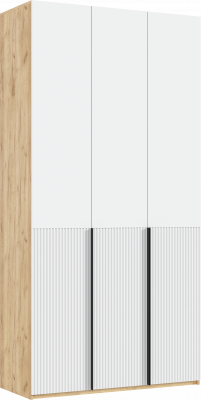 Марвэл Шкаф 3-х створчатый 1200, с доп.ящиками Браш Вайт, Дуб Крафт