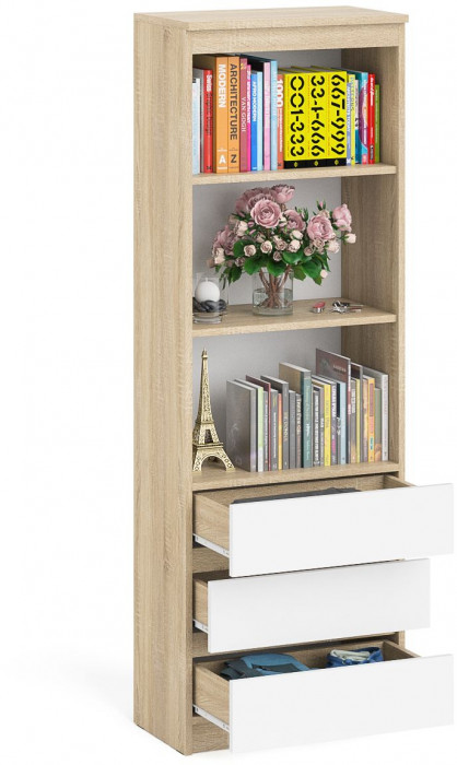 Мори Стеллаж МСТ600.3, цвет дуб сонома/белый, ШхГхВ 60,4х35,4х179,6 см.