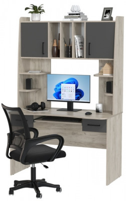 Стол 6-0604 Бета + кресло 103 чёрное, цвет дуб крафт серый/графит, ШхГхВ 120х60,5х183,5 см.