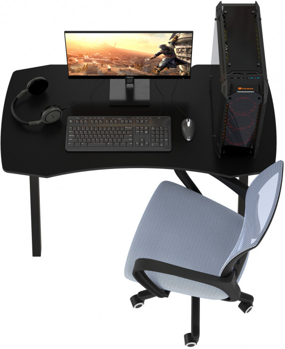 Игровой стол Мебель--24 GT-2310 + кресло компьютерное 103 серое, цвет чёрный, ШхГхВ 120х60х73 + 59х56х83-94 см.