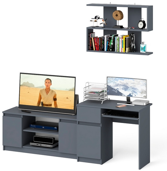 Мори Стол компьютерный МС-1 левый + Тумба МТВ1200.1 + Полка 900, цвет графит, ШхГхВ 210,4х50х209,6 см., НЕ универсальная сборка