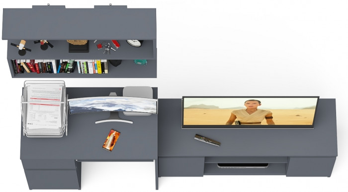 Мори Стол компьютерный МС-1 левый + Тумба МТВ1200.1 + Полка 900, цвет графит, ШхГхВ 210,4х50х209,6 см., НЕ универсальная сборка