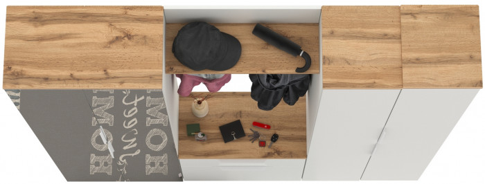 Октава Прихожая 29, белый шагрень/дуб крафт золотой/фасады МДФ белый шагрень