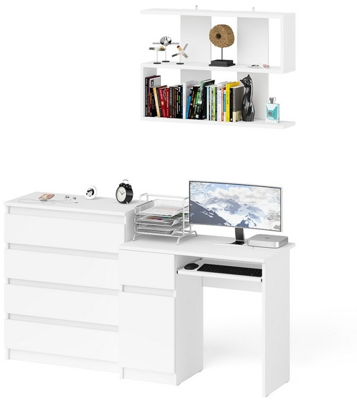 Мори компьютерный стол МС-1 левый + Комод МК800.4 + Полка 900, белый