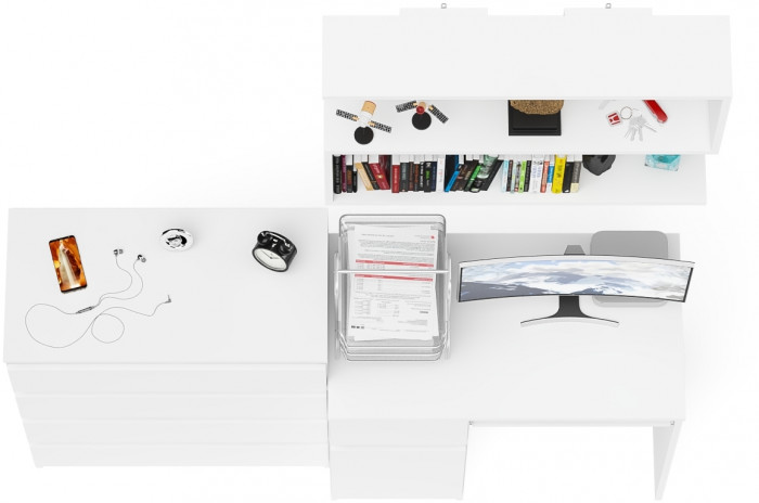 Мори компьютерный стол МС-1 левый + Комод МК800.4 + Полка 900, белый