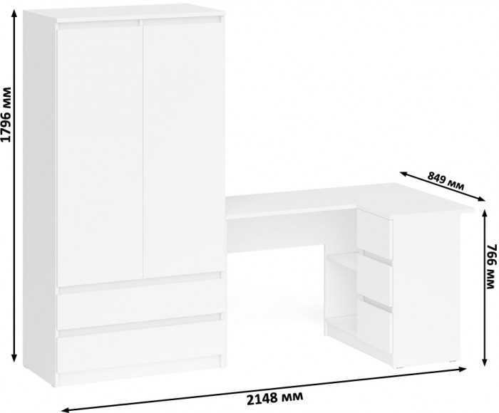 Мори компьютерный стол МС-16 правый + Шкаф МШ900.1, белый
