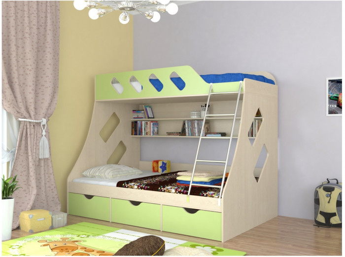 Дельта-20.01 Детская двухъярусная кровать с лестницей (Мультицвет, Дуб молочный)