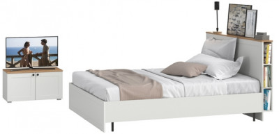 Остин 11.53 Кровать + ортопед + 13.257 Тумба, белый шагрень/дуб крафт золотой