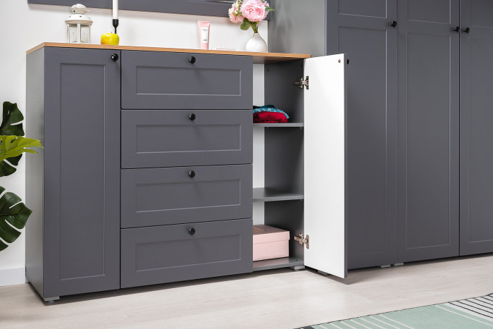 Остин 16.221 Комод + 16.121 Тумба для обуви, серый графит/дуб крафт золотой