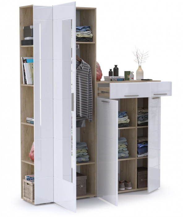 Лайн Прихожая № 12, дуб крафт серый/фасады МДФ белый глянец