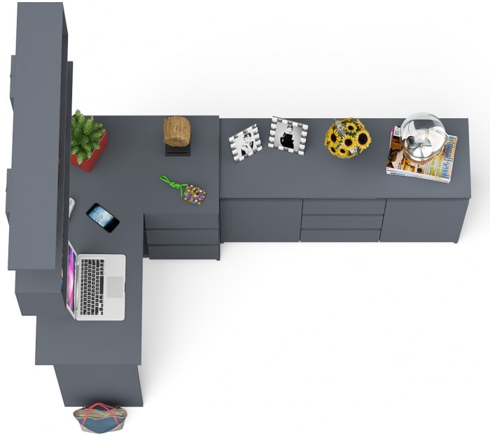 Мори компьютерный стол МС-16 правый + Комод МК1200.3 + Полка 1200, графит