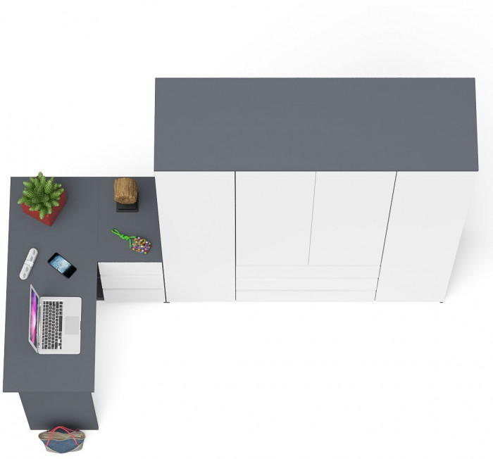 Мори Стол компьютерный МС-16 правый + Шкаф МШ1600.1, цвет графит/белый, ШхГхВ 284,8х84,9х209,6 см., выдвижные ящики справа, НЕ универсальная сборка