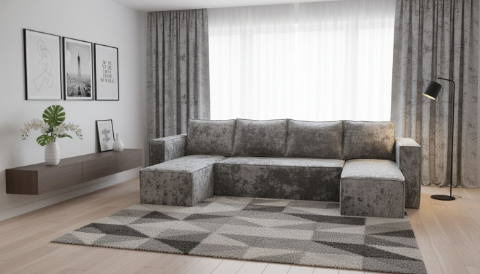 Диван-кровать Лофт Люкс Плюш П-образный с 2 отоманками, еврокнижка, 145х270, серый