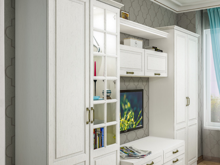 Ливерпуль Шкаф-пенал, ясень ваниль/белый