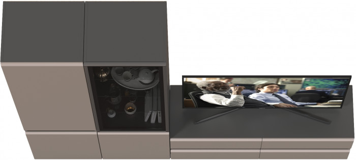 Сидней Комплектация № 013, цвет корпус: антрацит/фасады: МДФ веллюто капучино, ШхГхВ 229,9х41,3х205,2 см., ниша для ТВ 129х41х100 см., универс. сборка