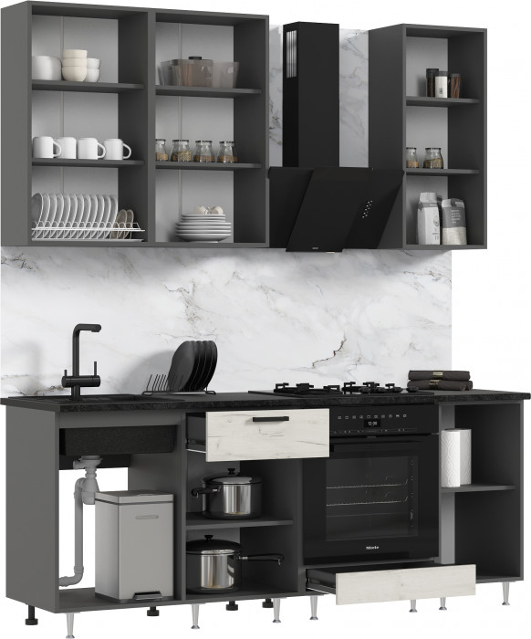 Кухня Рио NEW ЛДСП 2,0/900м (490) Компановка №2 Дуб Крафт Белый/Графит