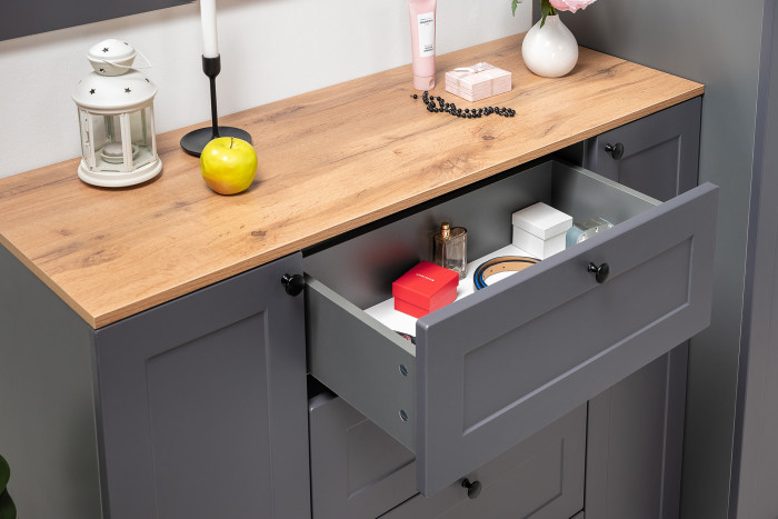 Остин 16.221 Комод + 16.221 Комод + 16.221 Комод, белый шагрень/серый графит/дуб крафт золотой