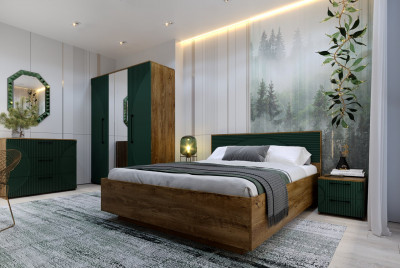 Модульная спальня "Монтале" - Дуб канзас/Зеленый матовый