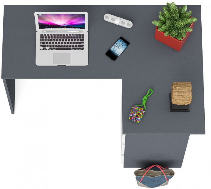 Мори Стол компьютерный МС-16 правый, цвет графит/белый, ШхГхВ 124,4х84,9х76,6 см., выдвижные ящики справа, НЕ универсальная сборка