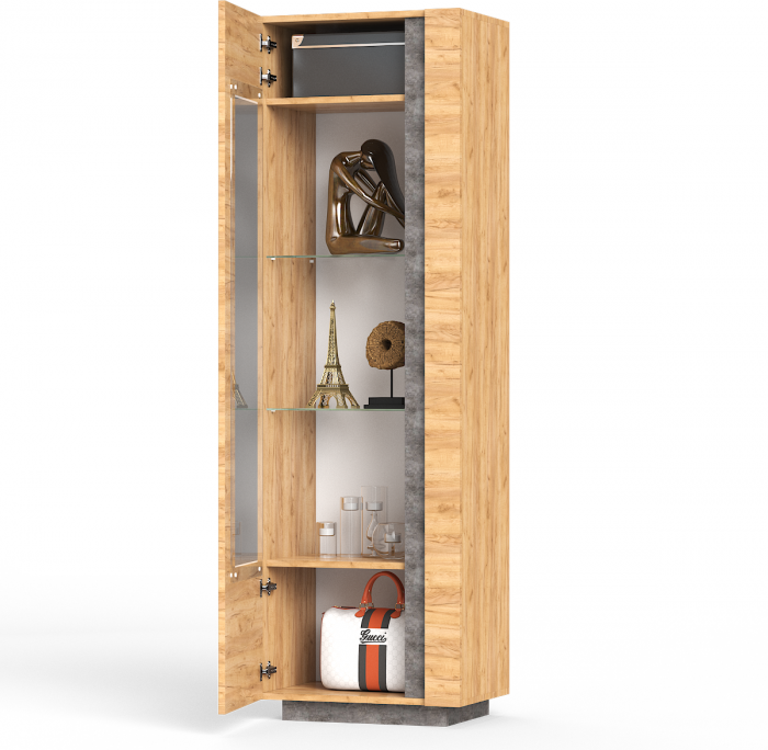 Арчи Шкаф-витрина 03.263, дуб крафт золотой/камень тёмный