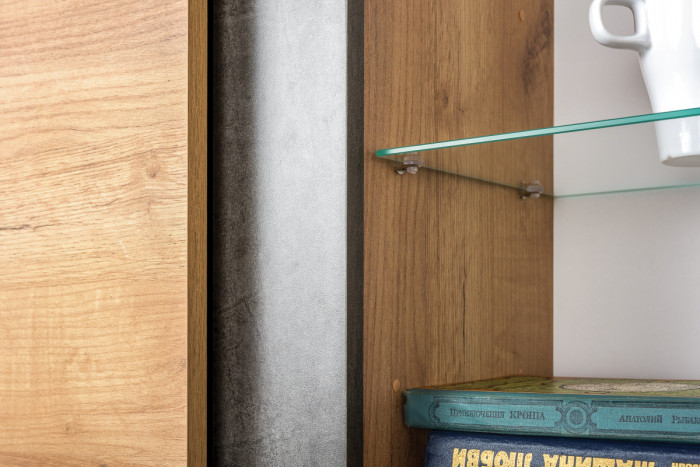 Арчи Шкаф-витрина 03.263, дуб крафт золотой/камень тёмный