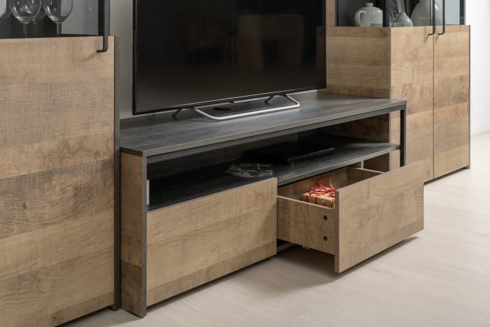 Трувор Гостиная 044, цвет дуб гранж песочный/интра, ШхГхВ 348,8х45,4х146 см., универсальная сборка