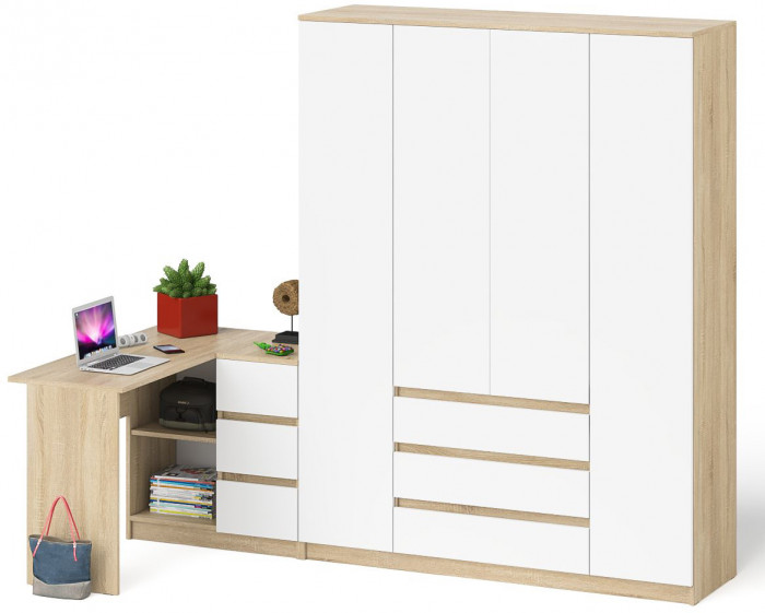 Мори Стол компьютерный МС-16 правый + Шкаф МШ1600.1, цвет дуб сонома/белый, ШхГхВ 284,8х84,9х209,6 см., выдвижные ящики справа, НЕ универс. сборка
