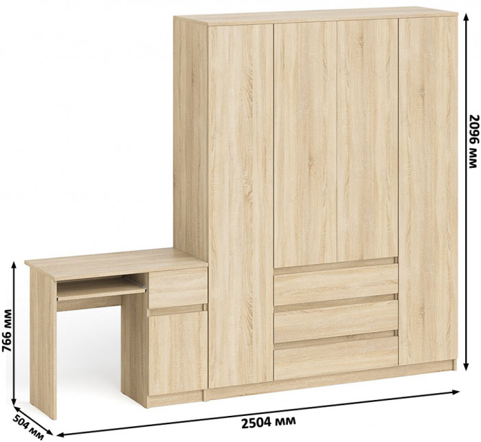 Мори компьютерный стол МС-1 правый + Шкаф МШ1600.1, дуб сонома