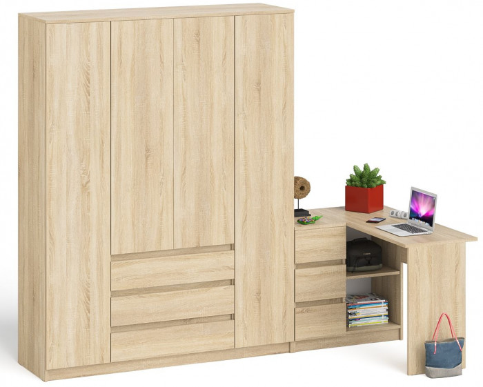 Мори компьютерный стол МС-16 левый + Шкаф МШ1600.1, дуб сонома