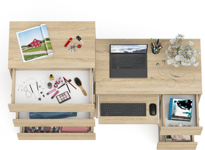 Мори компьютерный стол МС-6 правый + Комод МК700.5, дуб сонома