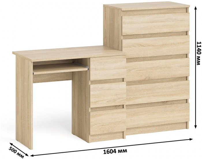Мори компьютерный стол МС-6 правый + Комод МК700.5, дуб сонома