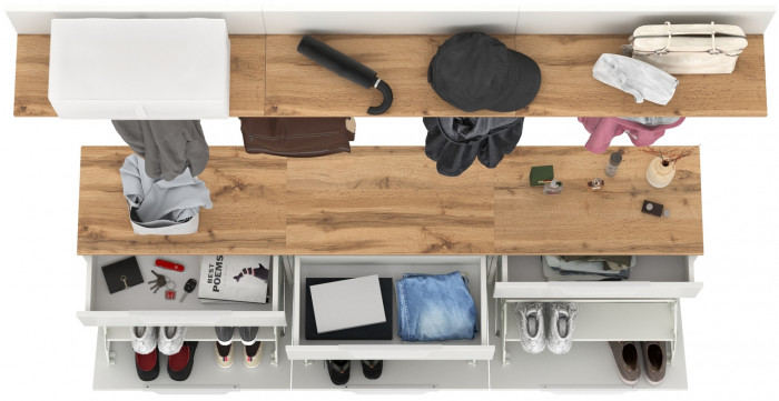 Октава Прихожая 04, белый шагрень/дуб крафт золотой/фасады МДФ белый шагрень