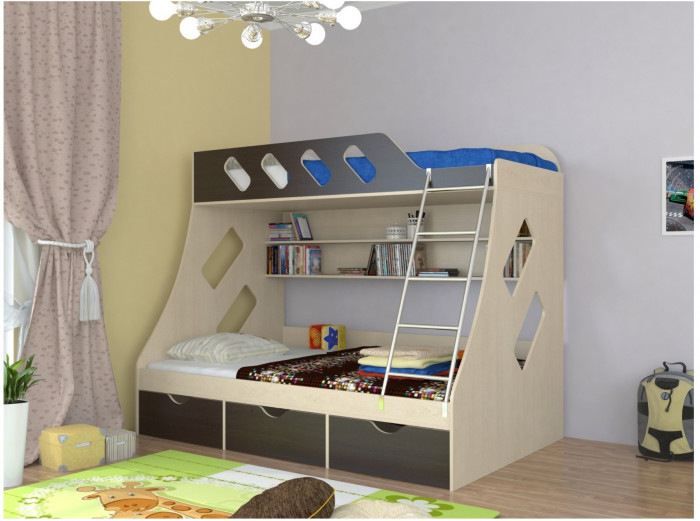 Дельта-20.01 Детская двухъярусная кровать с лестницей (Мультицвет, Ясень шимо светлый)