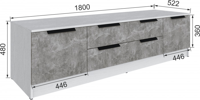 Тумба ТВ Мадрид №2 (1,8), Белый/Ателье светлое