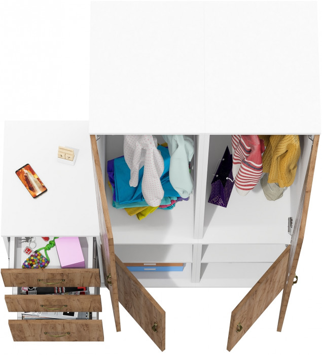 Лидер-8 Пенал МД 23Б + Пенал МД 23Б + Тумба МД 3.16, цвет белый шагрень/крафт золото, ШхГхВ 120х50х190 см., универсальная сборка