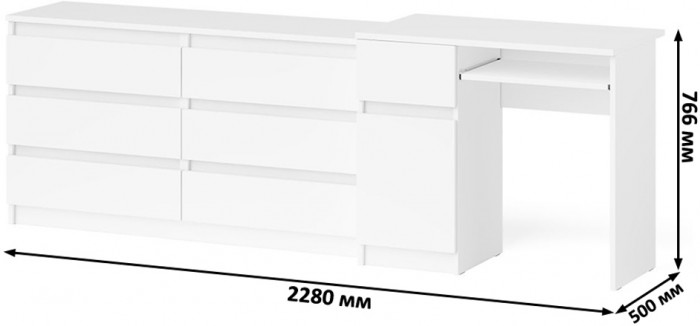 Мори компьютерный стол МС-1 левый + Комод МК1380.6, белый