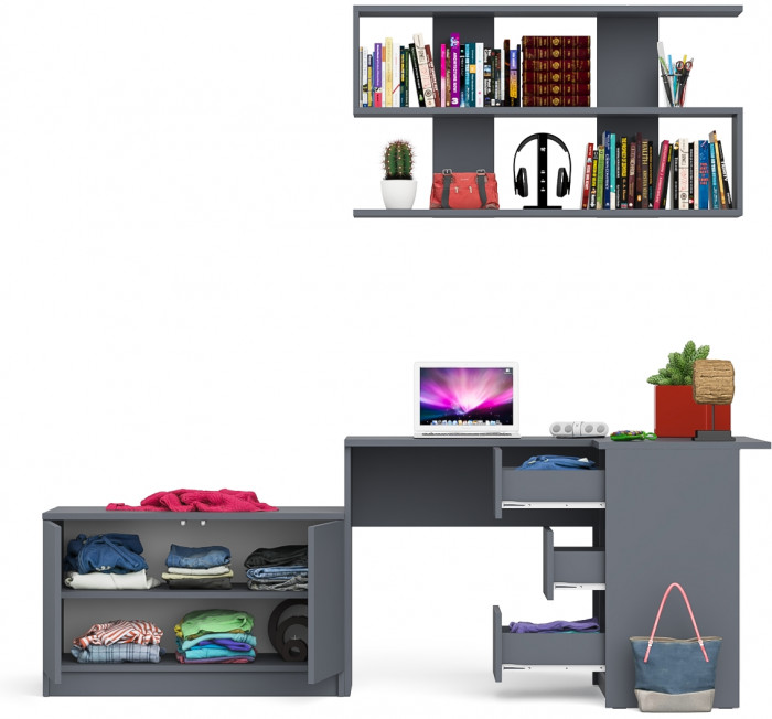 Мори компьютерный стол МС-16 правый + Тумба МА900.1 + Полка 1200, графит