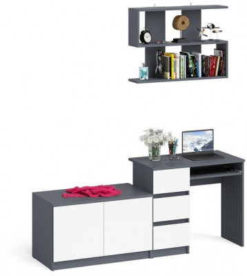 Мори компьютерный стол МС-6 левый + Тумба МА900.1 + Полка 900, графит/белый