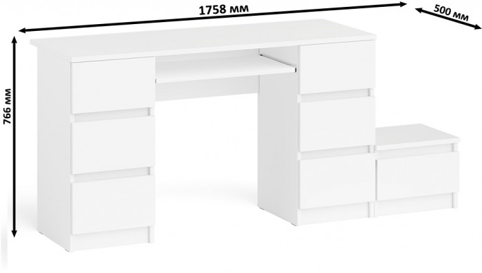 Мори Стол компьютерный МС-2 + Тумба ТМП400.1, цвет белый, ШхГхВ 175,8х50х76,6 см., универсальная сборка