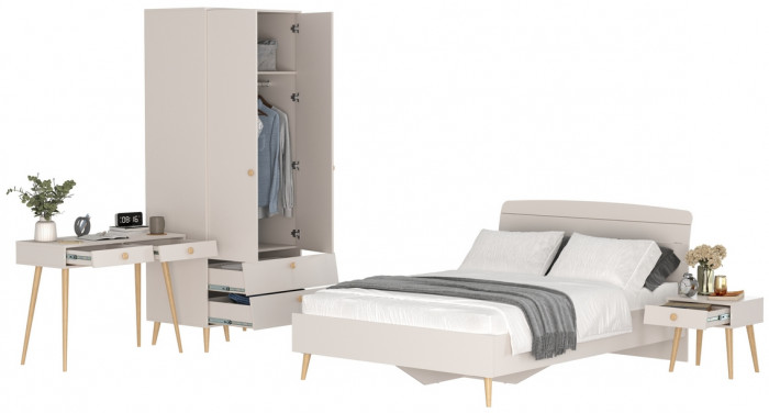 Афина Спальня 26-1400, цвет кашемир серый, сп.м. 1400х2000 мм., б/м, основание есть - фанера