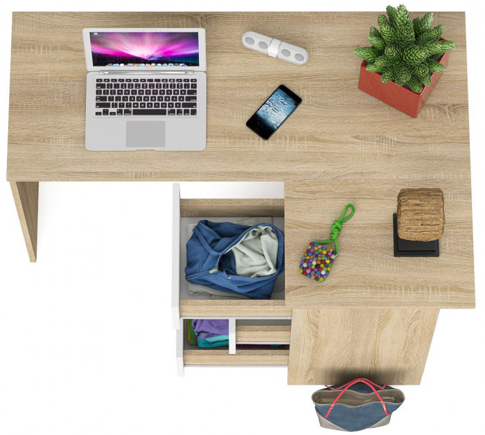 Мори Стол компьютерный МС-16 правый, цвет дуб сонома/белый, ШхГхВ 124,4х84,9х76,6 см., выдвижные ящики справа, НЕ универсальная сборка