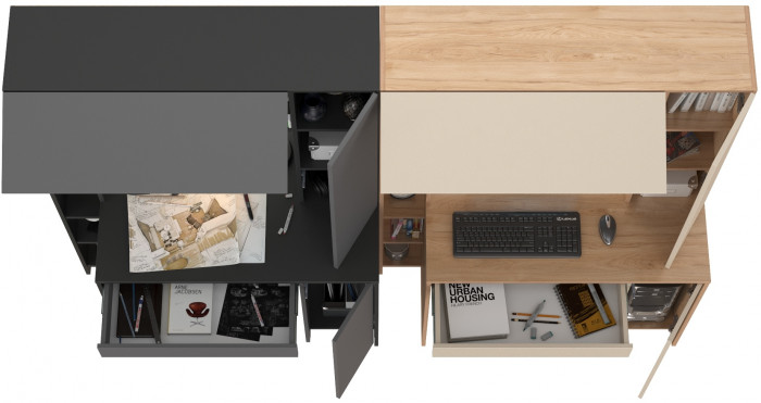 Два стола компьютерных Комфорт 12.71, цвет антрацит/тёмно-серый/гикори рокфорд натуральный/сатин, ШхГхВ 233,4х60,2х165,4 см., НЕ универсальная сборка