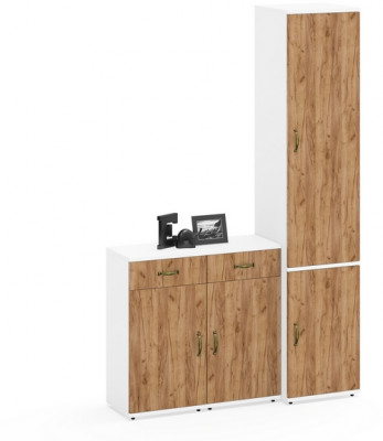 Лидер-8 Пенал МД 21Б + Тумба МД 3.15 + Тумба МД 3.15, белый шагрень/крафт золото