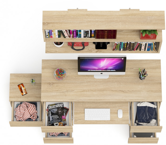 Мори компьютерный стол МС-2 + Тумба ТМП400.1 + Полка 1200, дуб сонома