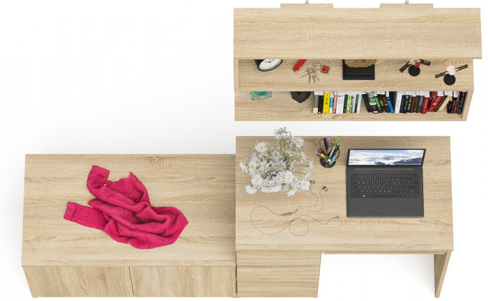 Мори компьютерный стол МС-6 левый + Тумба МА900.1 + Полка 900, дуб сонома