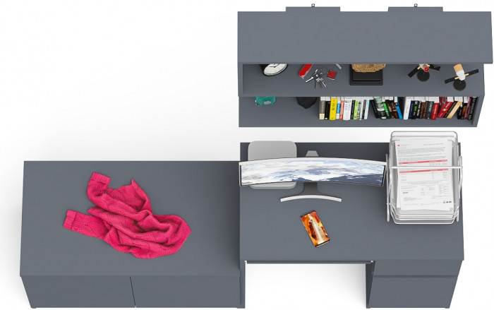 Мори Стол компьютерный МС-1 правый + Тумба МА900.1 + Полка 900, цвет графит, ШхГхВ 180,4х50,4х209,6 см., НЕ универсальная сборка