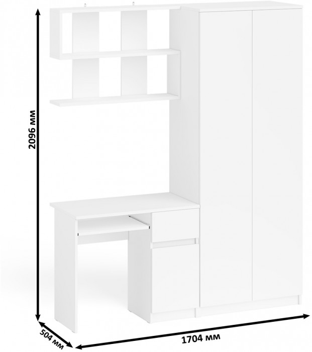 Мори компьютерный стол МС-1 правый + Шкаф МШ800.1 + Полка 900, белый