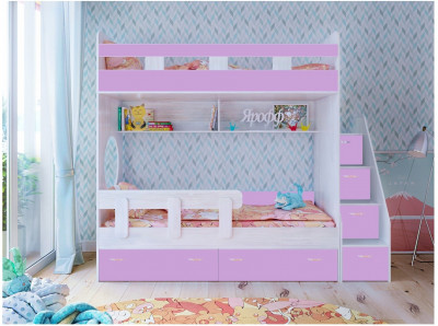 Двухъярусная кровать Юниор 1 + бортик Юниор (Винтерберг/Ирис)