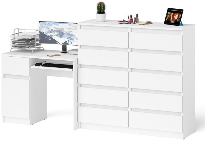 Мори Стол компьютерный МС-1 левый + Комод МК1200.10, цвет белый, ШхГхВ 210,4х50х115 см., выдвижной ящик слева, НЕ универсальная сборка